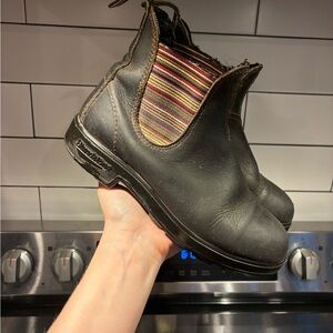 Women's Black Slip-On Leather Chelsea Boots with Multicolor Elastic Panel